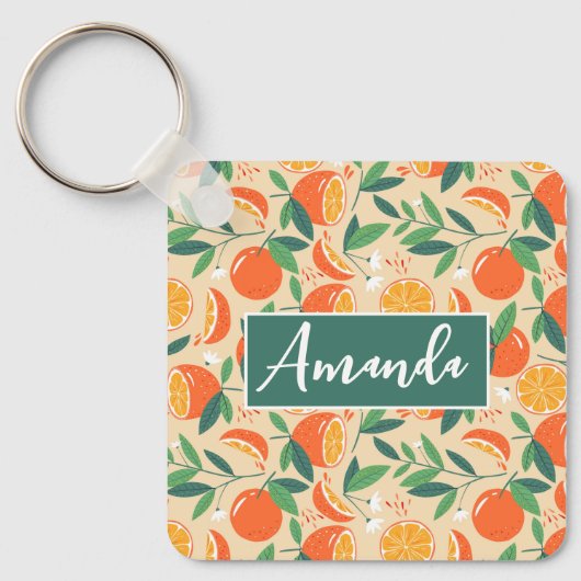 Orange Citrus Frucht Retro Muster Schlüsselanhänger (Vorderseite)