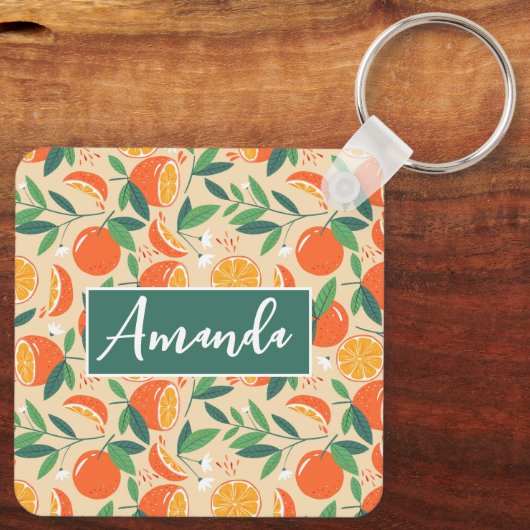 Orange Citrus Frucht Retro Muster Schlüsselanhänger (Rückseite)