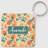 Orange Citrus Frucht Retro Muster Schlüsselanhänger (Rückseite)