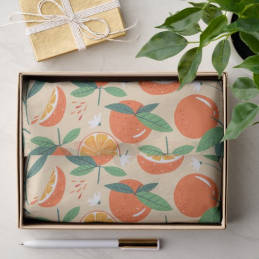Orange Citrus Frucht Retro Muster Seidenpapier (Geschenk)