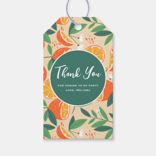 Orange Citrus Fruit Retro Muster Vielen Dank Geschenkanhänger (Vorderseite)