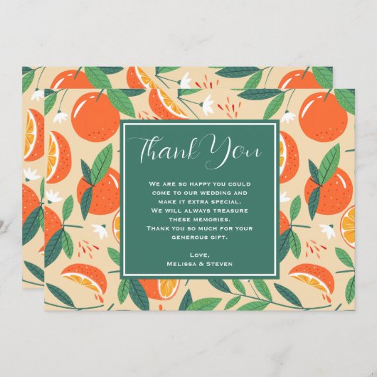Orange Citrus Fruit Retro Muster Wedding Dankeskarte (Vorne/Hinten)