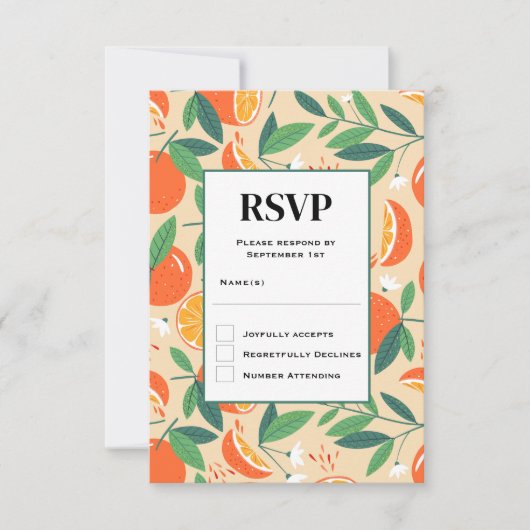 Orange Citrus Fruit Retro Muster Wedding RSVP Karte (Vorderseite)