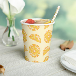 Orange Citrus Fruit Slices Illustriertes Muster Pappbecher