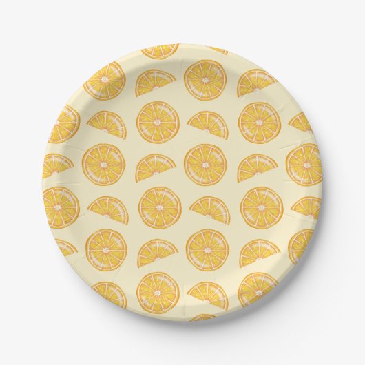 Orange Citrus Fruit Slices Illustriertes Muster Pappteller (Vorderseite)
