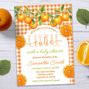 Orange Citrus Gingham Little Cutie Babyparty Einladung