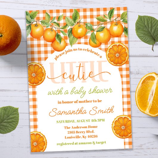Orange Citrus Gingham Little Süsse Baby Dusche Einladung