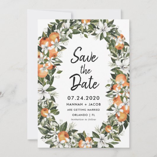 Orange Citrus Greenery retten Sie die Daten Karten (Vorderseite)