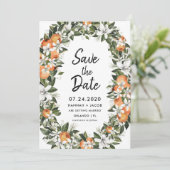 Orange Citrus Greenery retten Sie die Daten Karten (Stehend Vorderseite)