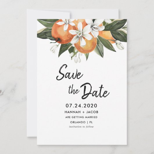 Orange Citrus Greenery retten Sie die Daten Karten (Vorderseite)