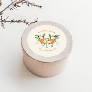 Orange Citrus Little Cutie Twin Geburtstagsgeschen Runder Aufkleber
