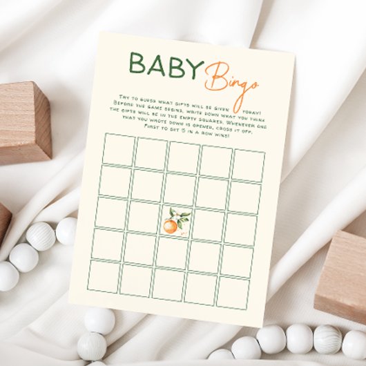 Orange Citrus Little Süsse Baby Bingo Game Card Einladung