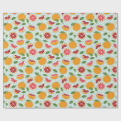 Orange Citrus Muster blau Geschenkpapier (Flach)