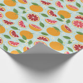 Orange Citrus Muster blau Geschenkpapier (Ecke)