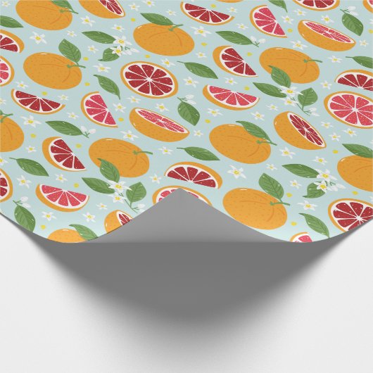 Orange Citrus Muster blau Geschenkpapier (Ecke)