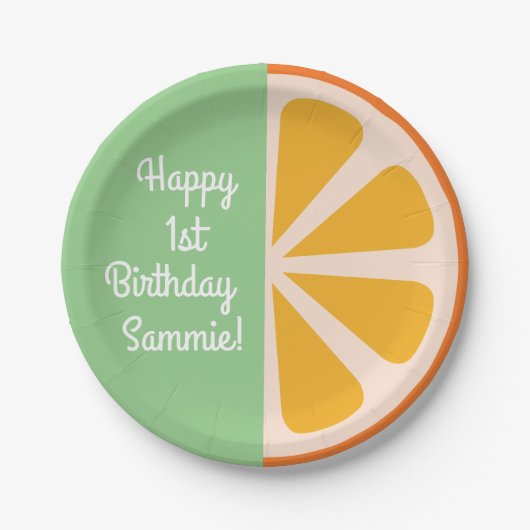 Orange Citrus Slice Niedlich 1. Geburtstag Teller (Vorderseite)