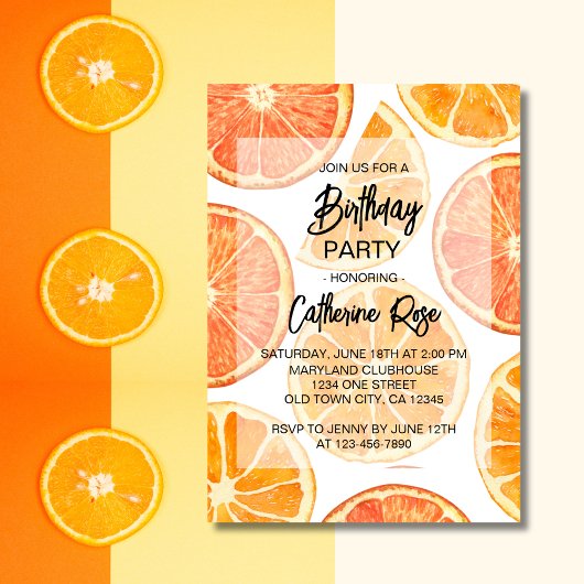Orange Citrus Slice Sommer Geburtstagsparty Einladung