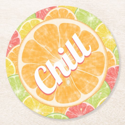 Orange Citrus Slices Chill Runder Pappuntersetzer (Vorderseite)