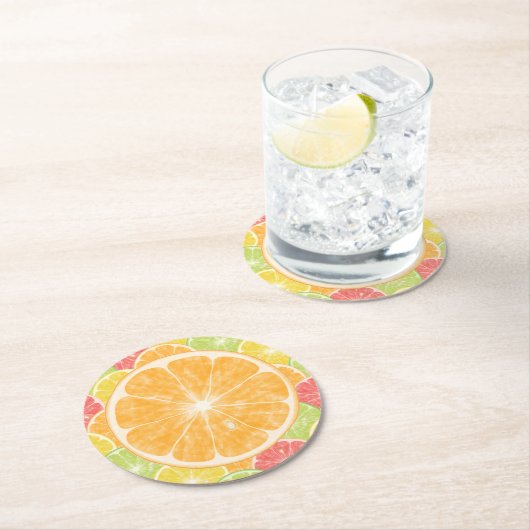 Orange Citrus Slices Round Paper Untersetzer (Vor Ort)
