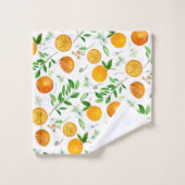 Orange Citrus Sommer Floral Botanisches Muster Badhandtuch Set (Waschlappen)