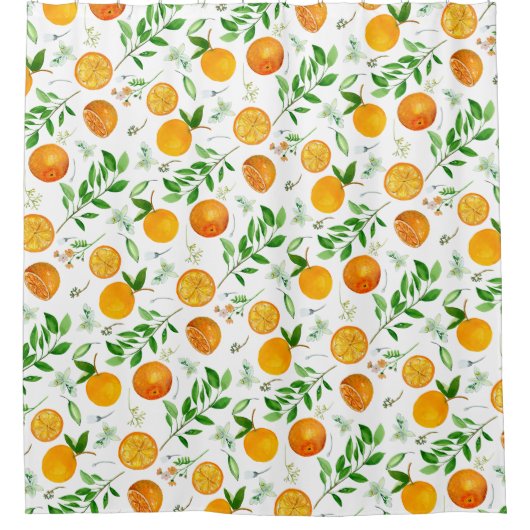 Orange Citrus Sommer Floral Botanisches Muster Duschvorhang (Vorderseite)