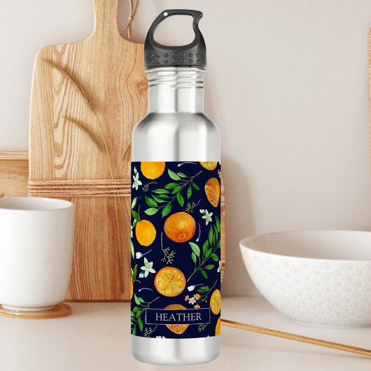 Orange Citrus Sommer Floral Botanisches Muster Edelstahlflasche