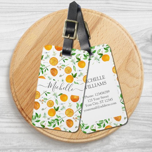 Orange Citrus Sommer Floral Botanisches Muster Gepäckanhänger