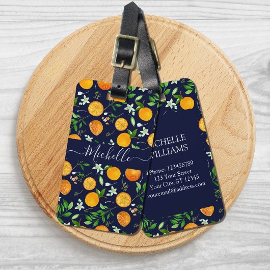 Orange Citrus Sommer Floral Botanisches Muster Gepäckanhänger