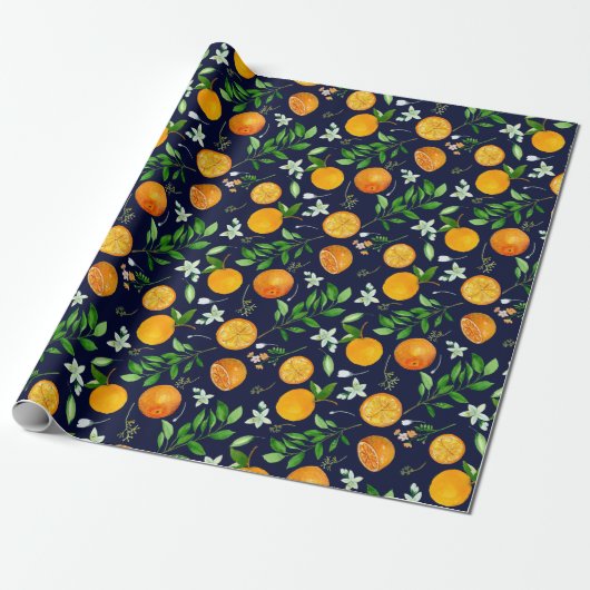 Orange Citrus Sommer Floral Botanisches Muster Geschenkpapier (Ungerollt)