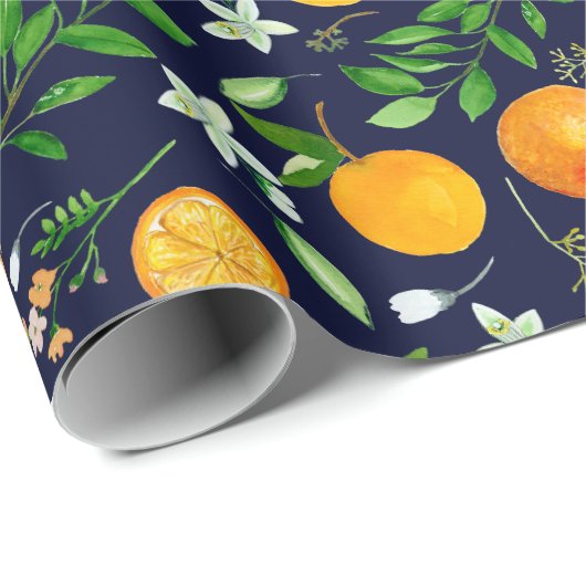 Orange Citrus Sommer Floral Botanisches Muster Geschenkpapier (Rolleneckpunkt)