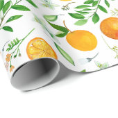 Orange Citrus Sommer Floral Botanisches Muster Geschenkpapier (Rolleneckpunkt)