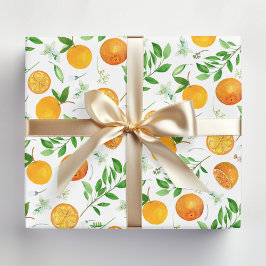 Orange Citrus Sommer Floral Botanisches Muster Geschenkpapier Set