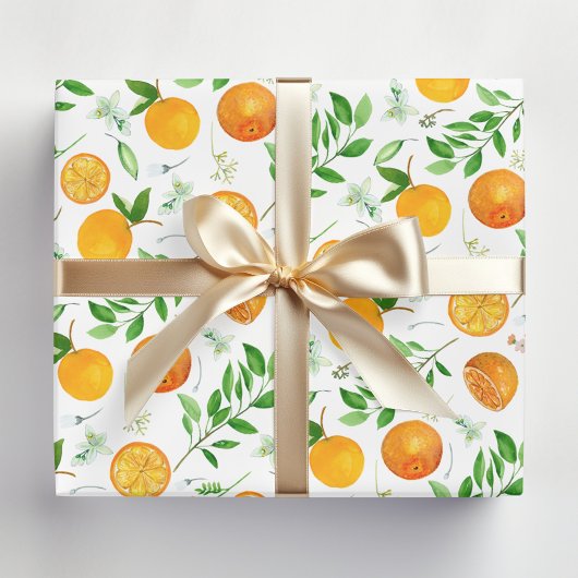 Orange Citrus Sommer Floral Botanisches Muster Geschenkpapier Set