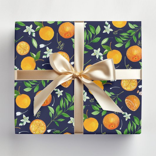 Orange Citrus Sommer Floral Botanisches Muster Geschenkpapier Set