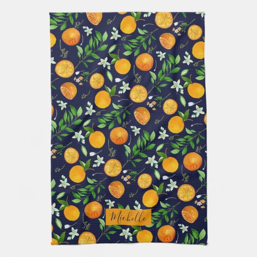 Orange Citrus Sommer Floral Botanisches Muster Geschirrtuch (Vertikal)