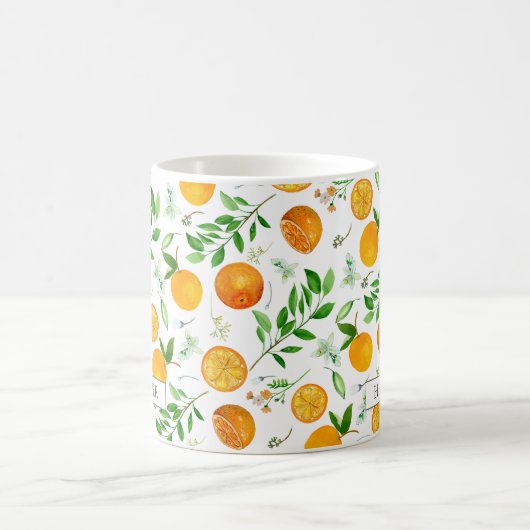 Orange Citrus Sommer Floral Botanisches Muster Kaffeetasse (Mittel)