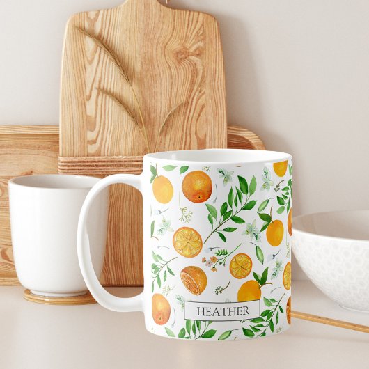 Orange Citrus Sommer Floral Botanisches Muster Kaffeetasse