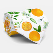 Orange Citrus Sommer Floral Botanisches Muster Krawatte (Gerollt)