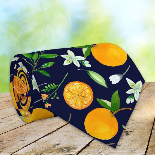 Orange Citrus Sommer Floral Botanisches Muster Krawatte