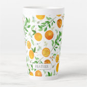 Orange Citrus Sommer Floral Botanisches Muster Milchtasse (Vorderseite)