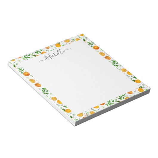 Orange Citrus Sommer Floral Botanisches Muster Notizblock (angewinkelt)