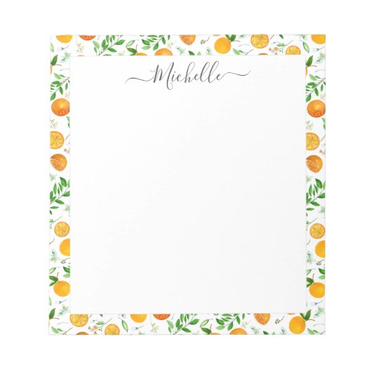 Orange Citrus Sommer Floral Botanisches Muster Notizblock (Vorderseite)