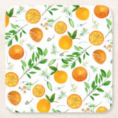 Orange Citrus Sommer Floral Botanisches Muster Rechteckiger Pappuntersetzer (Vorderseite)