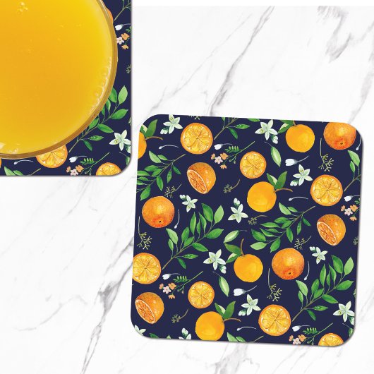 Orange Citrus Sommer Floral Botanisches Muster Rechteckiger Pappuntersetzer