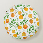 Orange Citrus Sommer Floral Botanisches Muster Rundes Kissen (Rückseite)
