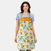 Orange Citrus Sommer Floral Botanisches Muster Schürze (Getragen)