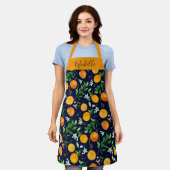 Orange Citrus Sommer Floral Botanisches Muster Schürze (Getragen)