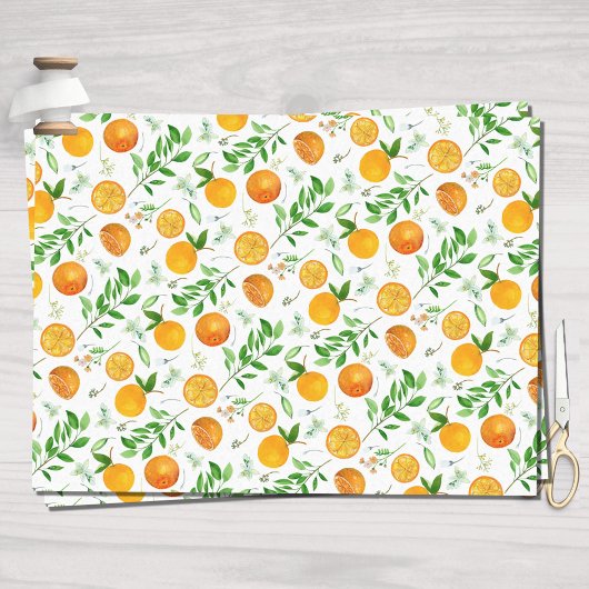 Orange Citrus Sommer Floral Botanisches Muster Seidenpapier
