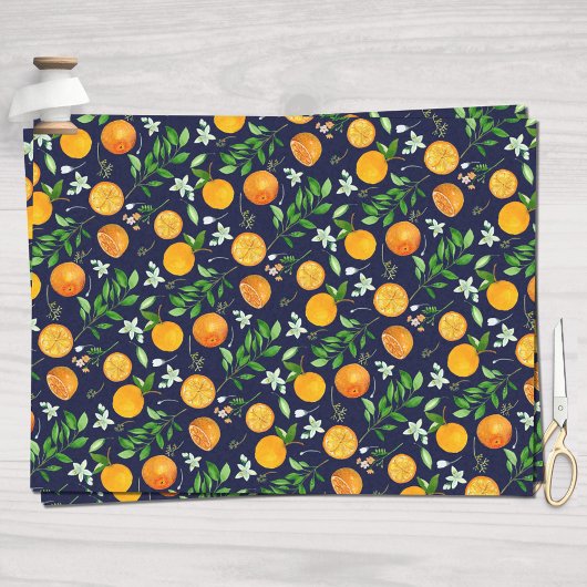 Orange Citrus Sommer Floral Botanisches Muster Seidenpapier