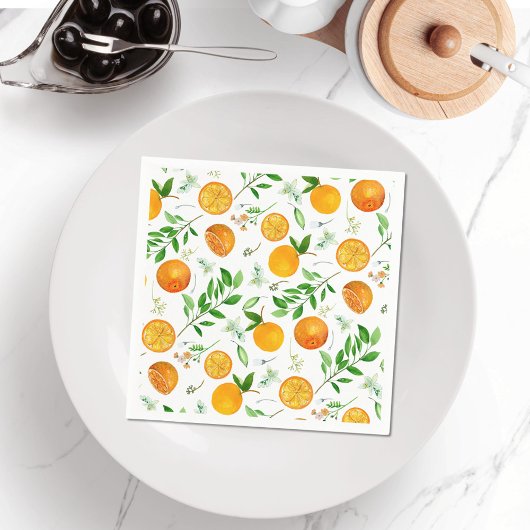 Orange Citrus Sommer Floral Botanisches Muster Serviette